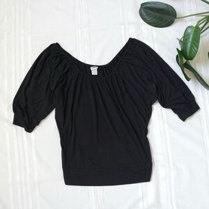 Route 66 black bat wing long cinch waist top